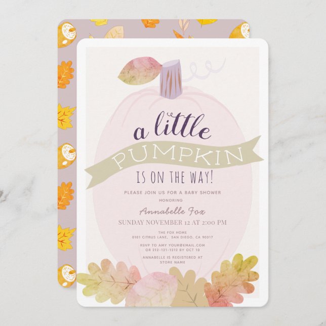Invitation Baby shower rose petit Citrouille (Devant / Derrière)