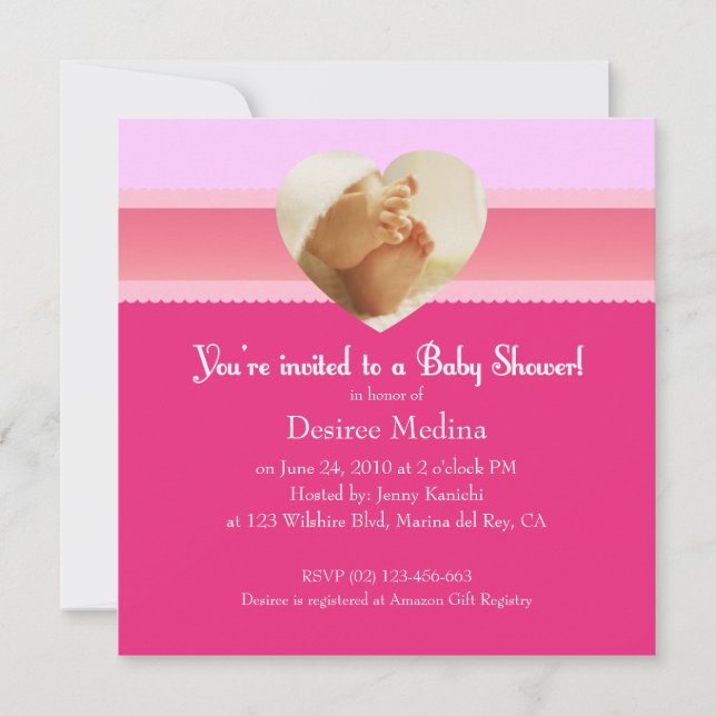 Invitation Baby shower rose petits pieds pour bébé fille (Devant)