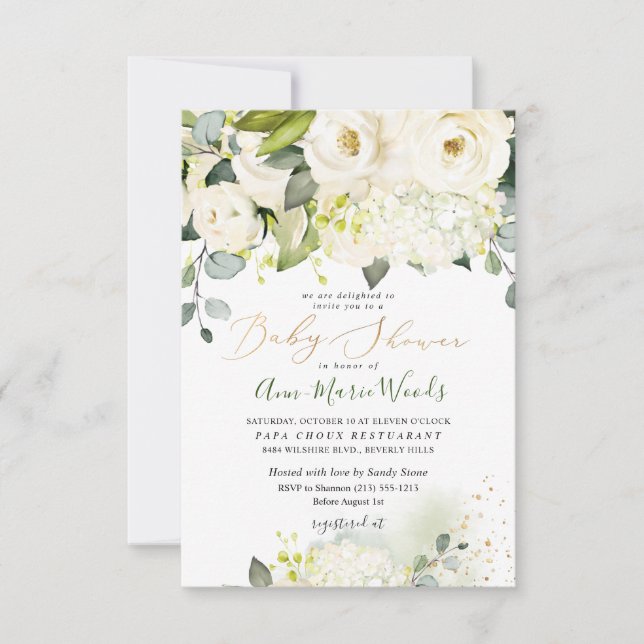 Invitation Baby shower Rose PixDezines Watercolor Alabaster (Devant)