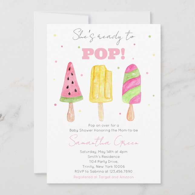 Invitation Baby shower rose Popsicle (Devant)