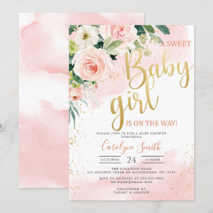 Invitation baby shower rose pour fille