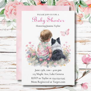 Invitation Baby shower rose pour fille thème chien