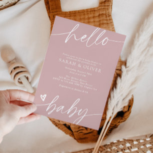 Invitation Baby Shower Rose Poussiéreuse Écriture Moderne Élé