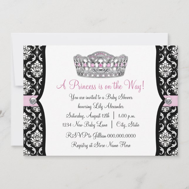 Invitation Baby shower rose princesse rose noir Damas (Devant)