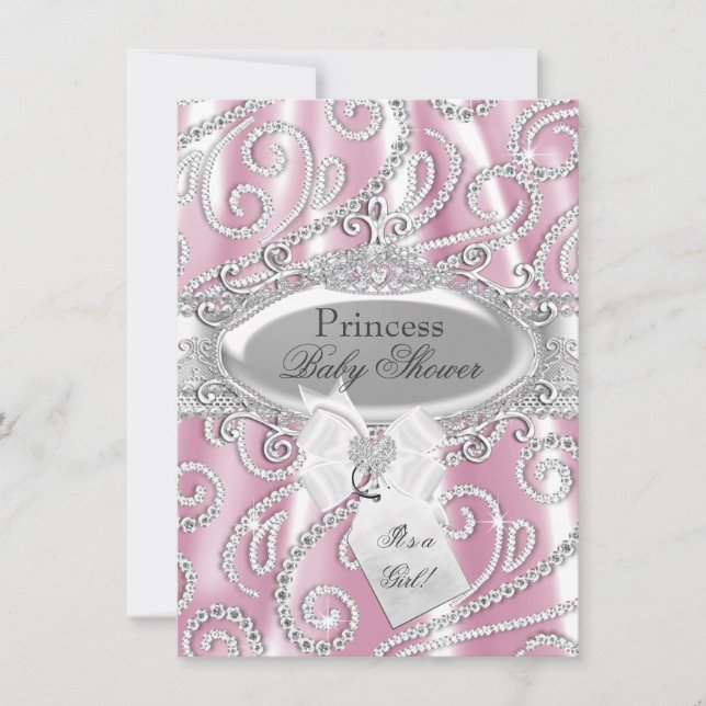 Invitation Baby shower rose princesse Sparkle Diamond Invitat (Devant)
