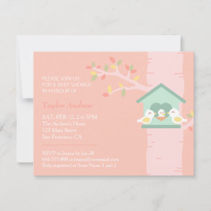 Invitation Baby shower rose printanier pour oiseaux doux
