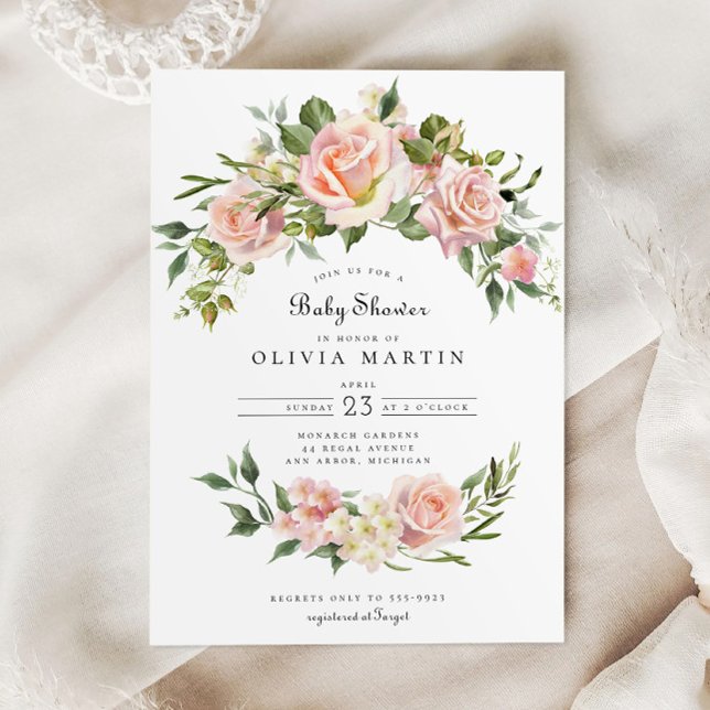 Invitation Baby shower rose Rose floral (Créateur téléchargé)