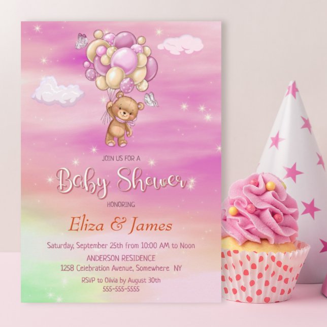 Invitation Baby shower rose Teddy Bear (Créateur téléchargé)