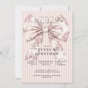 Invitation Baby Shower Rose Toile De Jouy Ruban Rayures