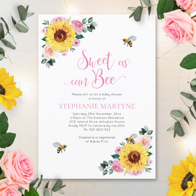 Invitation Baby shower rose Tournesol (Créateur téléchargé)