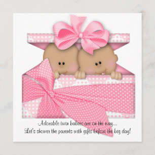 Invitation Baby shower rose TWIN Afro-Américain