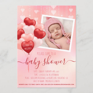 Invitation Baby shower rose Valentine Coeurs Ballons Photo