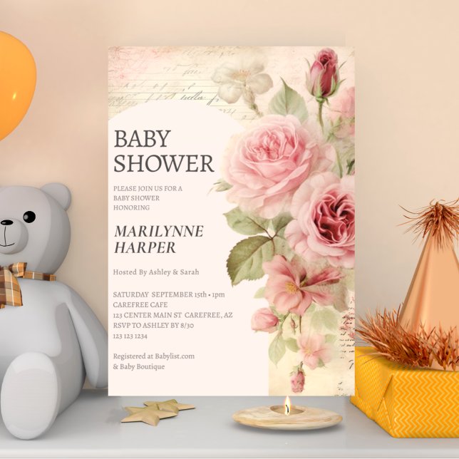 Invitation Baby shower Rose Vintage (Créateur téléchargé)