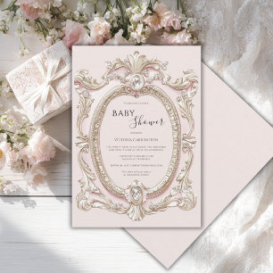 Invitation Baby Shower Rose Vintage Élégant Fantaisiste