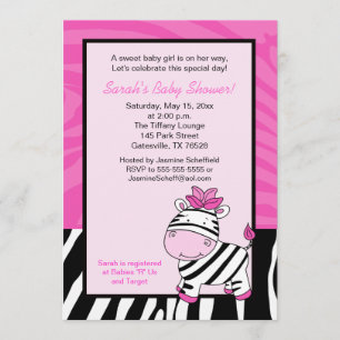 Invitation Baby shower rose Zebra 5x7