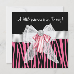 Invitation Baby shower rose Zebra rose noir Princesse