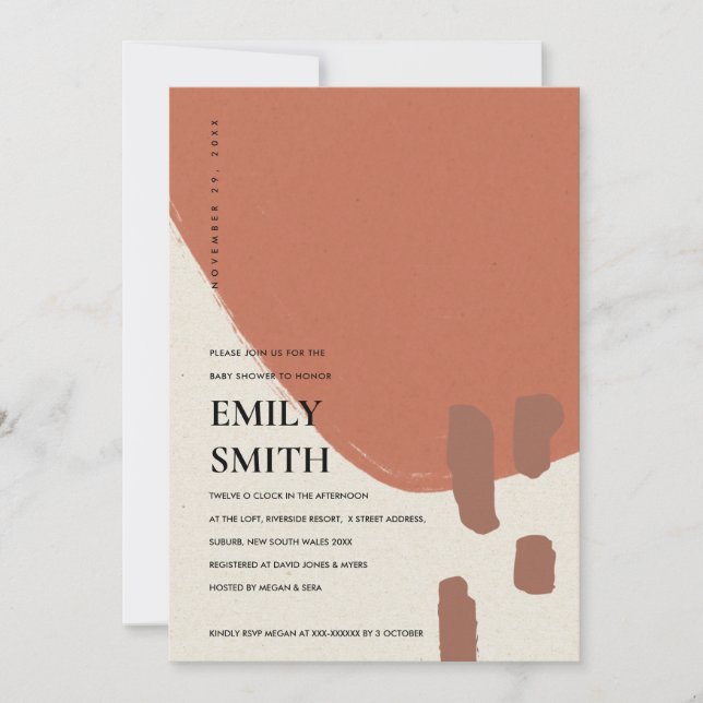 INVITATION BABY SHOWER ROUGE ABSTRAIT MODERNE KRAF (Devant)