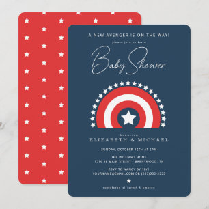 Invitation Baby Shower Rouge Blanc et Bleu Captain America