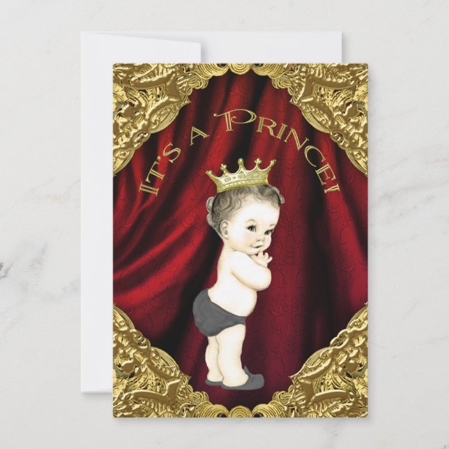 Invitation Baby shower rouge et or (Devant)