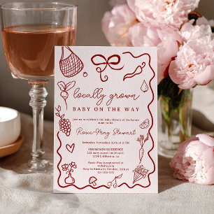 Invitation Baby Shower Rouge Marché de Producteurs Local