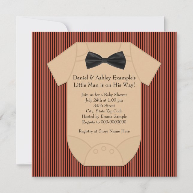 Invitation Baby shower rouge noir et Brown à rayures (Devant)