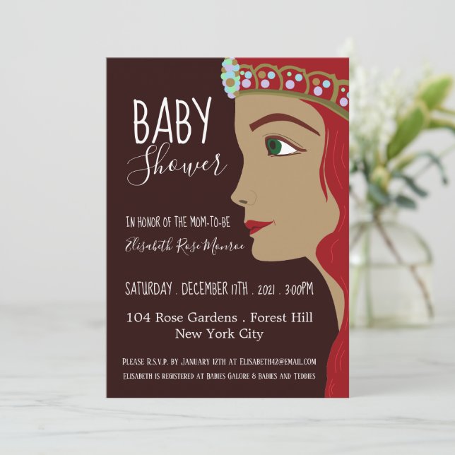 Invitation Baby shower rouge Princesse (Debout devant)