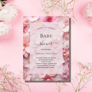 Invitation Baby shower rousse rose fleurs fille