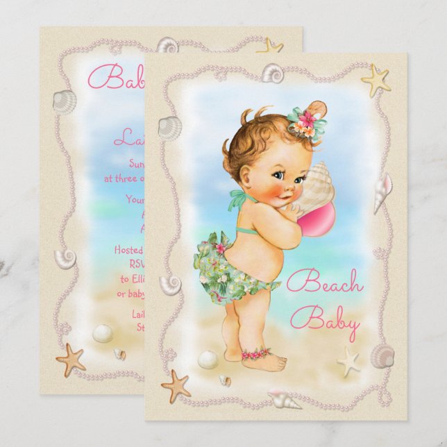 Invitation Baby shower roux de Shell de conque de bébé de (Devant / Derrière)