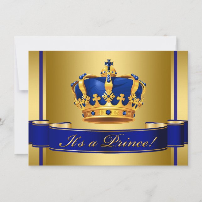 Invitation Baby shower Royal Blue and Gold Crown Prince (Devant)