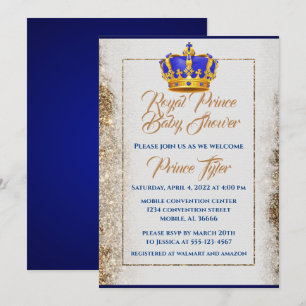 Invitation Baby shower Royal Blue and Gold Crown Prince