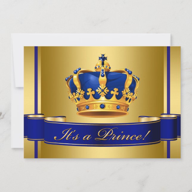 Invitation Baby shower Royal Blue and Gold Crown Prince (Devant)