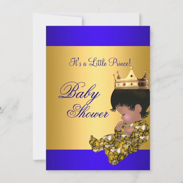 Invitation Baby shower Royal Blue Gold Boy prince de couronne (Devant)
