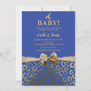 Invitation Baby Shower Royal Blue & Or Glamour Imprimé Léopar