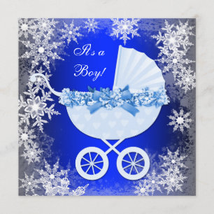 Invitation Baby shower Royal Blue Snowflake Winter Wonderland