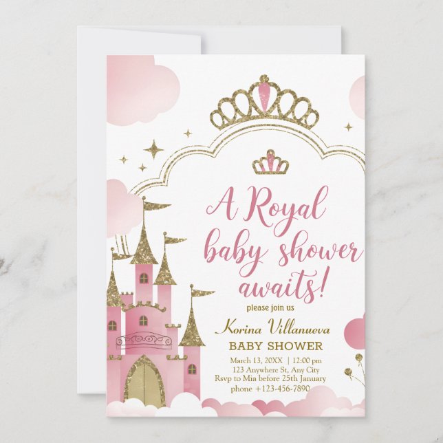 Invitation Baby shower Royal : Château de la Fairytale Magiqu (Devant)