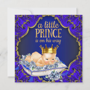 Invitation Baby shower royal du Prince Bleu et Or