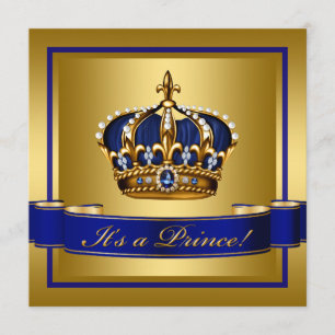 Invitation Baby shower royal du Prince héritier bleu et or