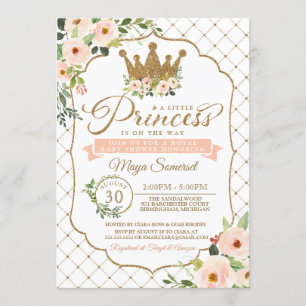 Invitation Baby shower Royal Floral Little Princess Gold