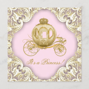 Invitation Baby shower Royal Princess de transport rose et or