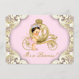 Invitation Baby shower Royal Princess de transport rose et or