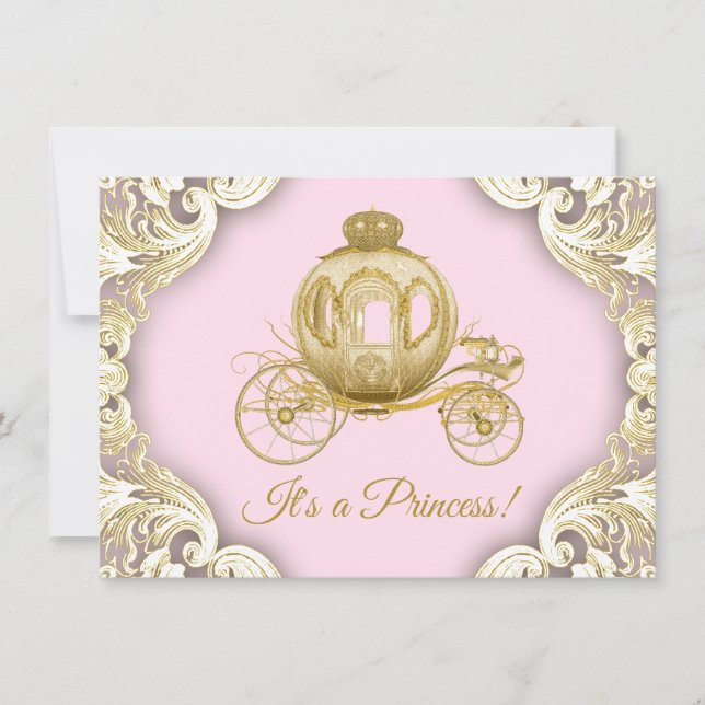 Invitation Baby shower Royal Princess de transport rose et or (Devant)