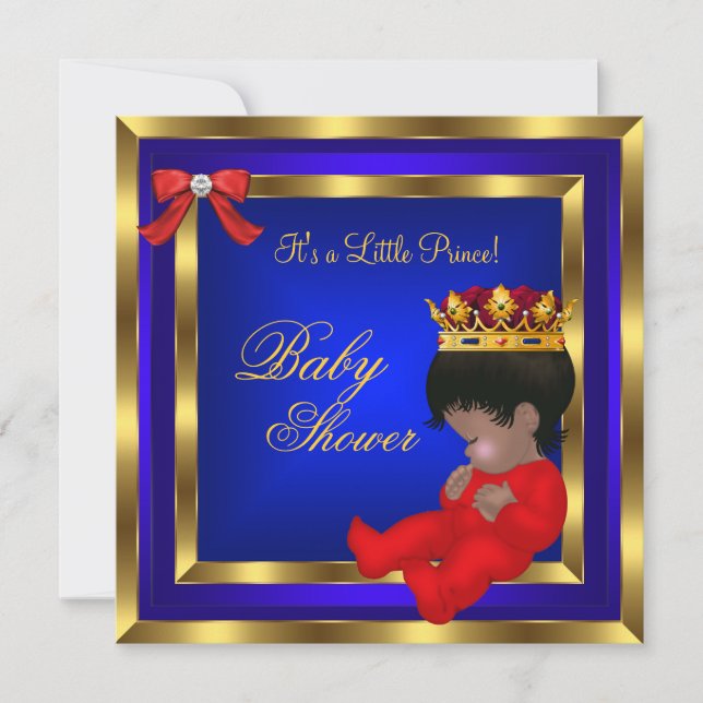 Invitation Baby shower Royal Red Blue Gold Boy prince 2 (Devant)