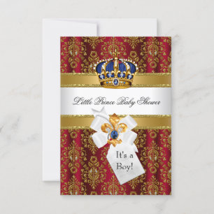 Invitation Baby shower Royal Red Blue Little Prince Crown
