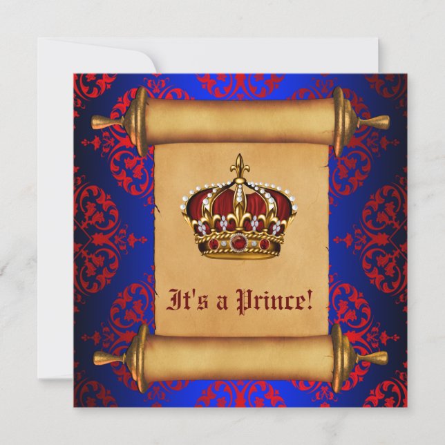 Invitation Baby shower Royal Red et Blue Prince (Devant)