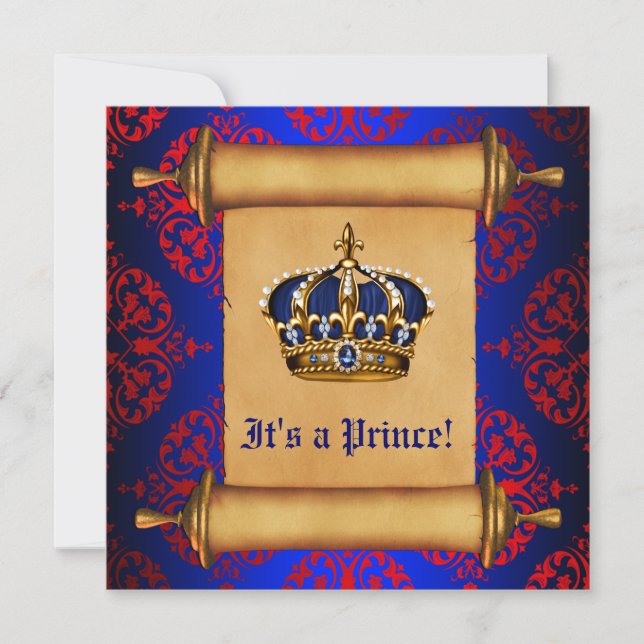 Invitation Baby shower Royal Red et Blue Prince (Devant)