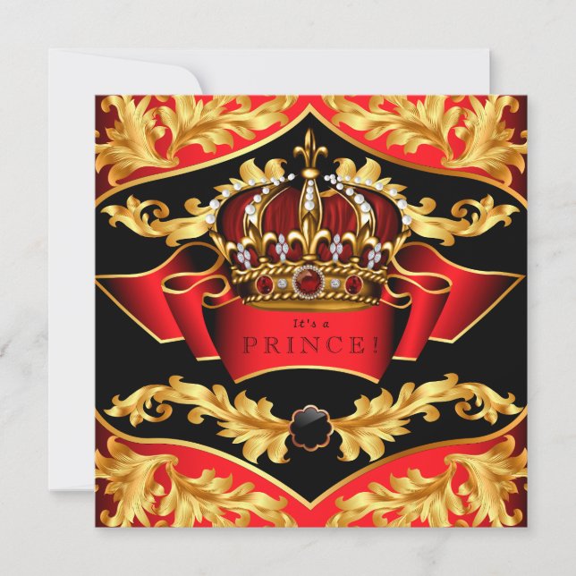 Invitation Baby shower royal rouge et or (Devant)