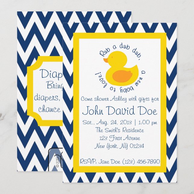 Invitation Baby shower Rub-a-dub - Bleu (Devant / Derrière)