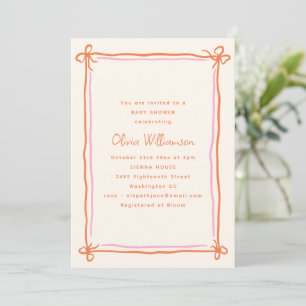 Invitation Baby Shower Ruban Arc-en-ciel Rose Orange Fantaisi