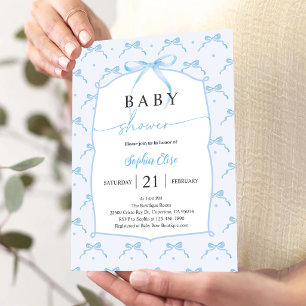 Invitation Baby Shower Ruban Bleu Pastel