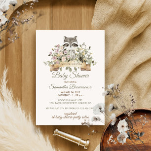 Invitation Baby Shower Ruban Botanique Raton Laveur Mignon